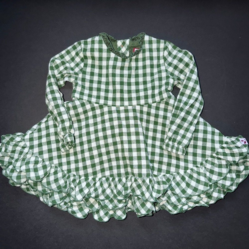 Sweet Honey Green Gingham Lined Cotton Dress‎ 2T